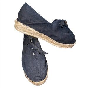 Passport Black Cloth Loafers Espadrille Size 7